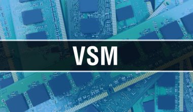 Elektronik Bilgisayar Donanım Teknolojisi geçmişi olan bir VSM. Elektronik Entegre Devre ve VSM ile soyut bir arkaplan. Elektronik Devre Kurulu. Bilgisayar Entegre Devre Domuzlu VSM