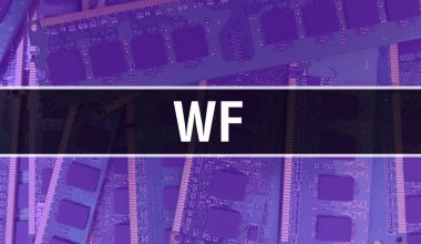 Elektronik Bilgisayar Donanım Teknolojisi geçmişi olan WF. Elektronik Entegre Devre ve WF ile soyut bir arkaplan. Elektronik Devre Kurulu. Bilgisayar Entegre Devre Domuzu ile WF