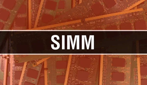 Simm Technology Motherboard Digital Simm和计算机电路板电子计算机硬件技术主板数字芯片的概念 用集成电路关闭Simm — 图库照片