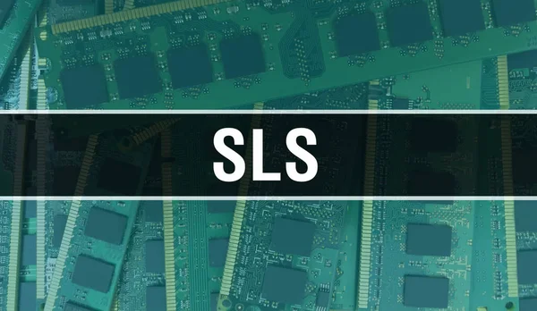 回路基板上の電子集積回路とSlsコンセプト Sls Computer Chip Circuit Boardの抽象技術の背景とチップは集積回路上で閉じています Slsバックグラウンド — ストック写真