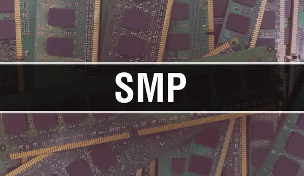 电子元器件在集成电路板背板上的Smp 数字电子计算机硬件和安全数据概念 计算机主板和Smp Smp集成电路野猪 — 图库照片