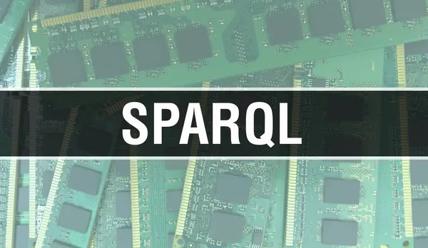 Devre kartında Elektronik Entegre Devre ile SPARQL kavramı. Bilgisayar Çipi 'nin soyut teknoloji arka planında olduğu SPARQL ve Chip entegre bir devrede kapanıyor. SPARQ