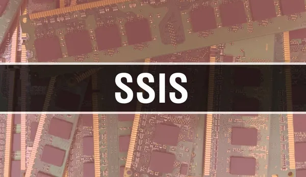 回路基板上の電子集積回路とのSsisコンセプト Ssis Computer Chip Circuit Boardの抽象技術の背景とチップは集積回路上に閉じ込められています Ssisの背景 — ストック写真