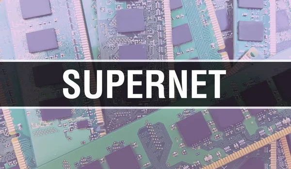 Supernet Electronic Components Integrated Circuit Board Background Digital Electronic Computer — Stock Photo, Image