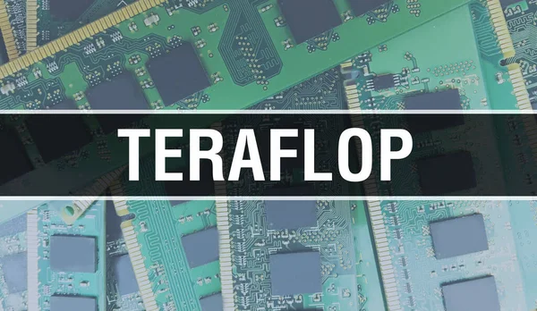 Teraflop Technologią Płyta Główna Digital Teraflop Płytka Obwodu Komputerowego Elektroniczna — Zdjęcie stockowe