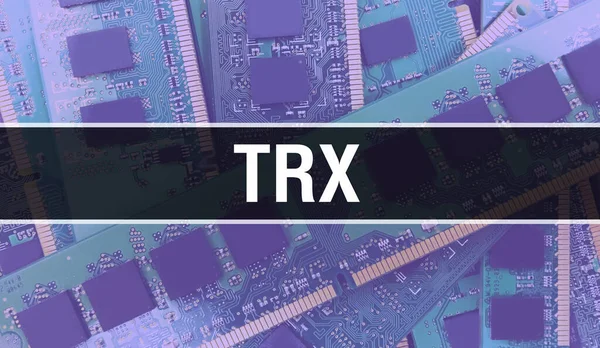 TRX text written on Circuit Board Electronic abstract technology background of software developer and Computer script. TRX concept of Integrated Circuits. TRX integrated circuit and resistor