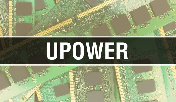 Upower Konceptuell Illustration Med Hjälp Datorchip Kretskort Upower Närbild Integrerade — Stockfoto