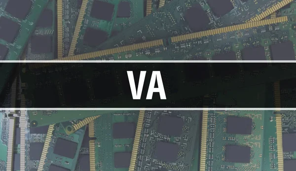 Va与技术主板数字 Va和计算机电路板电子计算机硬件技术主板数字芯片的概念 用集成电路闭路伏安 — 图库照片