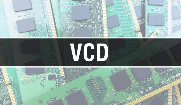 컴퓨터 Vcd Vcd 텍스트는 테크놀로지 디지털 기반으로 작성되었다 Vcd 밀착되어 — 스톡 사진