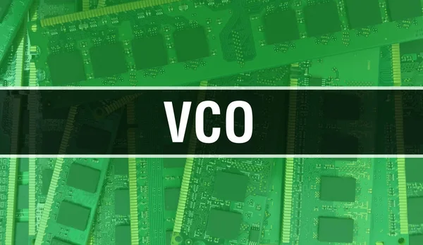 VCO concept with Electronic Integrated Circuit on circuit board. VCO with Computer Chip in Circuit Board abstract technology background and Chip close up on a integrated circuit. VCO Backgroun
