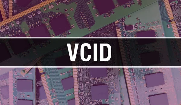 Vcid 텍스트는 일렉트로닉 테크놀로지의 소프트웨어 개발자와 컴퓨터 스크립트의 배경으로 작성되었다 — 스톡 사진