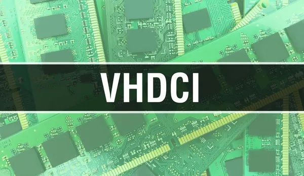 具有计算机硬件技术背景的Vhdci 电子集成电路和Vhdci的背景 电子电路板 Vhdci与计算机集成电路板 — 图库照片