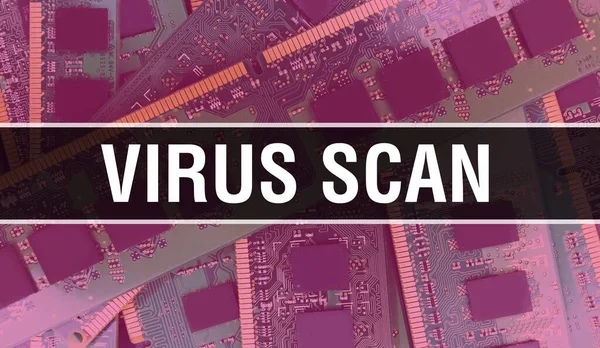 Virus Scan Concept Illustratie Met Behulp Van Computer Chip Circuit — Stockfoto