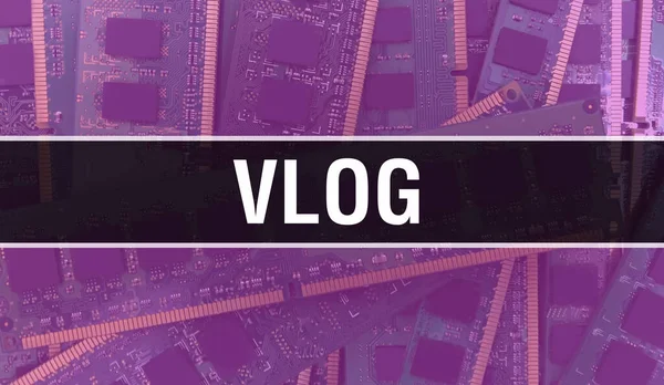 Vlog Met Elektronische Componenten Geïntegreerde Printplaat Achtergrond Digitale Elektronische Hardware — Stockfoto