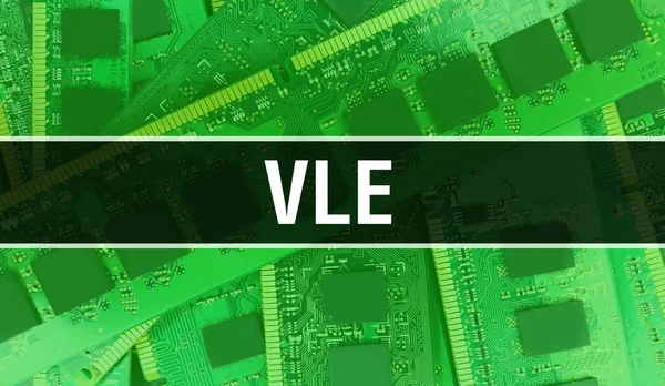 回路基板上のコンピュータチップを使用したVleコンセプトイラスト 統合された回路基板の背景のVleを閉じます 電子計算機ハードウェア技術上のVleマザーボードデジタルチップの背景 — ストック写真