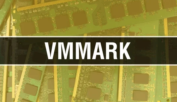 回路基板上の電子集積回路とVmmarkの概念 Vmmark Computer Chip Circuit Boardの抽象技術の背景とチップは集積回路上で閉じています Vmmar — ストック写真