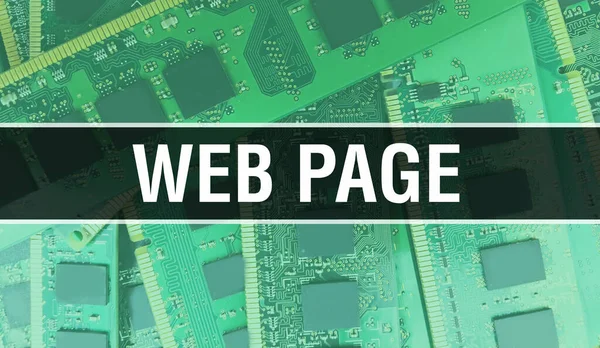 回路基板上の電子集積回路とWebページの概念 Web Page Computer Chip Circuit Board抽象技術の背景とチップは集積回路上に閉じ込められています ウェブページ — ストック写真