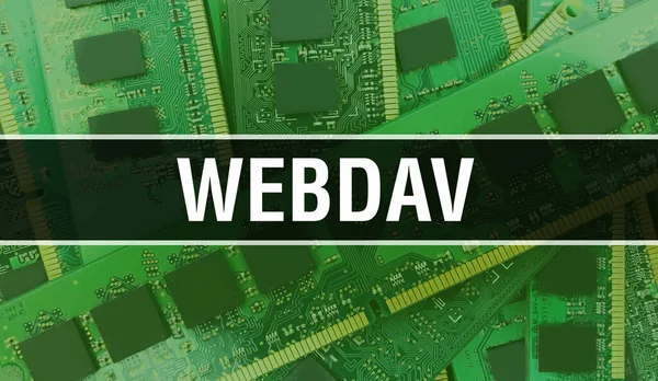 回路基板上のコンピュータチップを使用したWebdavコンセプトイラスト Webdavは集積回路基板の背景を閉じます Webdav Electronic Computer Hardware Technology マザーボードデジタルチー — ストック写真