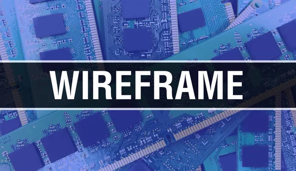 Wireframe Koncept Illustration Med Hjälp Datachip Kretskort Wireframe Närbild Integrerade — Stockfoto