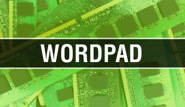 集積回路基板上の電子部品を搭載したWordpad背景デジタル電子計算機ハードウェアとセキュアデータコンセプト コンピュータマザーボードとWordpad Wordpad集積回路 — ストック写真