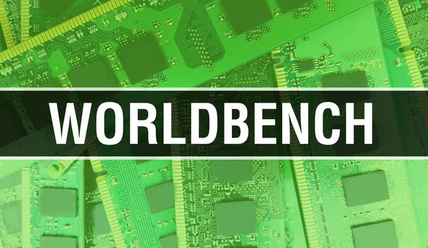 WorldBench concept with Electronic Integrated Circuit on circuit board. WorldBench with Computer Chip in Circuit Board abstract technology background and Chip close up on a integrated circuit