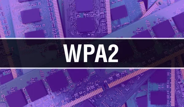Wpa2 Koncept Illustration Med Hjälp Datachip Kretskort Wpa2 Närbild Integrerad — Stockfoto
