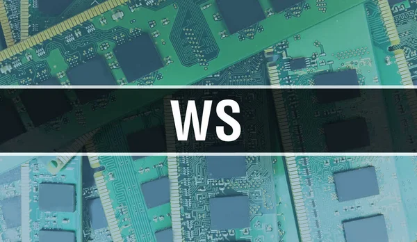 WS concept with Electronic Integrated Circuit on circuit board. WS with Computer Chip in Circuit Board abstract technology background and Chip close up on a integrated circuit. WS Background concep