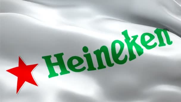 Λογότυπο Χάινεκεν Ρεαλιστικό Φόντο Heineken Σημαία Heineken Flag Looping Closeup — Αρχείο Βίντεο