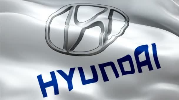 Hyundai Logo Realistic Hyundai Flag Background Hyundai Flag Looping Closeup — Video Stock