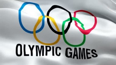 Olimpiyat Oyunları Kapanış 1080p Full HD 1920X1080 video kaydı rüzgarda dalgalanıyor. Beyaz arka planda 3d Olimpiyat Oyunları bayrak sallama logosu. Olimpiyat Oyunları animasyonunun işareti. Olimpiyat Oyunları bayrağı HD 1080 p - New York, 4 Temmuz 2021