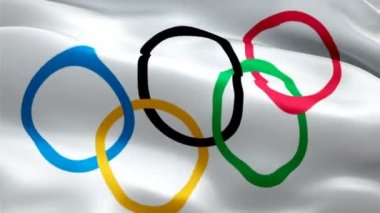 Olimpiyat logosu. Gerçekçi Olimpiyat Oyunları Bayrak geçmişi. Olimpiyat halkaları Bayrak Döngüsü Kapanışı 1080p Tam HD 1920X1080 görüntü. Beyaz zemin üzerinde yaz olimpiyatları logosu HD video - New York, 4 Temmuz 2021