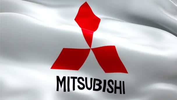 Logo Mitsubishi Fondo Realista Bandera Mitsubishi Mitsubishi Flag Looping Primer — Vídeos de Stock