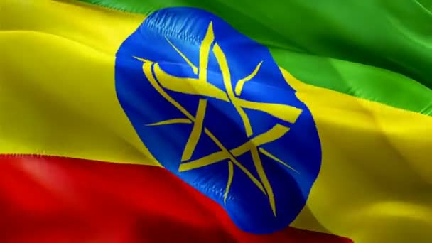 Ethiopië Vlag Motion Loop Video Zwaaien Wind Realistische Ethiopische Vlag — Stockvideo