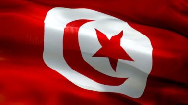 Tunus bayrağı sallıyor. Ulusal 3D Tunus bayrağı dalgalanması. Tunus 'un kusursuz döngü animasyonunun işareti. Tunus bayrağı yüksek çözünürlüklü arka plan. Tunus bayrağı 1080p Tam HD video sunumu