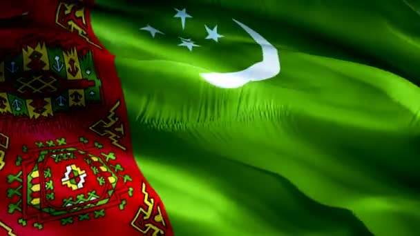 Turkmenistan Flag Motion Loop Video Waving Wind Realistic Turkmen Flag — Stock videók