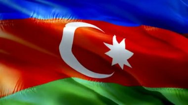 Azerbaycan bayrağı 1080p Full HD 1920X1080 video kaydı rüzgarda dalgalanıyor. Ulusal 3D Müslüman bayrağı sallanıyor. Azerbaycan 'ın kusursuz döngü animasyonunun işareti. Yıldız hilal Müslüman bayrağı HD Arkaplan 1080p