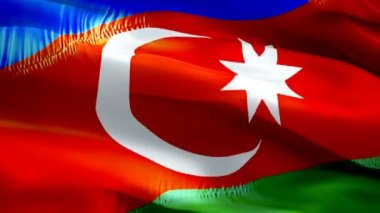Azerbaycan bayrağı rüzgarda sallanıyor. Gerçekçi Müslüman bayrağı geçmişi. Azerbaycan Bayrak Döngüsü Kapanışı 1080p Tam HD 1920X1080 görüntü. Azerbaycan Güney Kafkasya ülkesi film videolarını bayraklandırdı