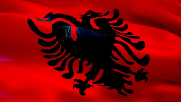 阿尔巴尼亚国旗视频在风中飘扬 阿尔巴尼亚国旗的实际背景 Albania Flag Looping Closeup 1080P Full 1920X1080 Footage — 图库视频影像