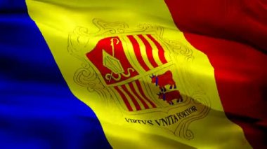 Andorra bayrağı hareketli döngü videosu rüzgarda dalgalanıyor. Gerçekçi Andorra Bayrağı geçmişi. Andorra Bayrak Döngüsü Kapanışı 1080p Tam HD 1920X1080 görüntü