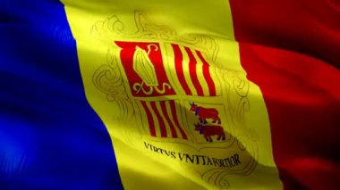 Andorra bayrağı hareketli döngü videosu rüzgarda dalgalanıyor. Gerçekçi Andorra Bayrağı geçmişi. Andorra Bayrak Döngüsü Kapanışı 1080p Tam HD 1920X1080 görüntü