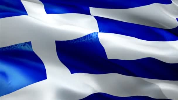 Греция Размахивает Флагом Национальный Греческий Флаг Знак Греции Мультипликация Морщин — стоковое видео