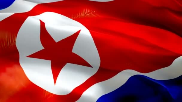Nordkoreanska Flaggan Närbild 1080P Full 1920X1080 Video Vinkar Vinden National — Stockvideo
