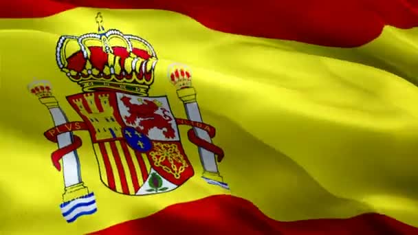 Spanish Flag Closeup 1080P Full 1920X1080 Footage Video Waving Wind — Vídeo de stock