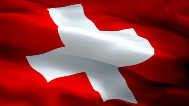 瑞士国旗波浪圈在风中摇曳 逼真的瑞士国旗背景 瑞士国旗循环特写镜头1080P 全高清1920X1080 欧洲国旗 国旗可用 — 图库视频影像