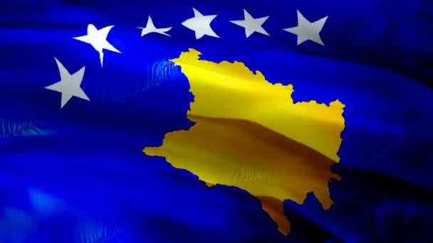 Kosovar Flag Closeup 1080P Full 1920X1080 Footage Video Waving Wind — Vídeo de Stock