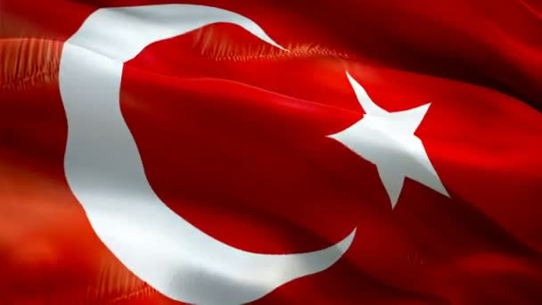 Turkish Flag Closeup 1080P Full 1920X1080 Footage Video Waving Wind — Wideo stockowe