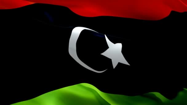 Λιβύη Κυματίζει Σημαία Εθνική Λιβυκή Σημαία Κυματίζει Σημάδι Της Λιβύης — Αρχείο Βίντεο