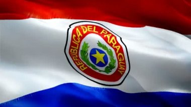 Paraguay bayrağı rüzgarda sallanan hareket döngüsü videosu. Gerçekçi Paragu Bayrağı geçmişi. Paraguay Bayrak Döngüsü Kapanışı 1080p Tam HD 1920X1080 görüntü. Paraguay Güney Amerika 'da film ve haber görüntülerinde bayraklar var