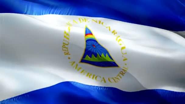 Bandera Nicaragua Motion Loop Video Ondeando Con Viento Fondo Realista — Vídeos de Stock