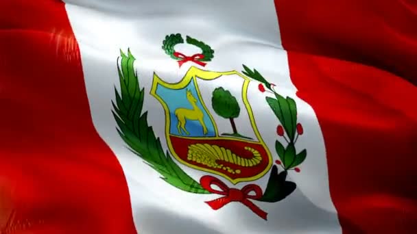 Peru Vlag Motion Loop Video Zwaaien Wind Realistische Peruaanse Vlag — Stockvideo